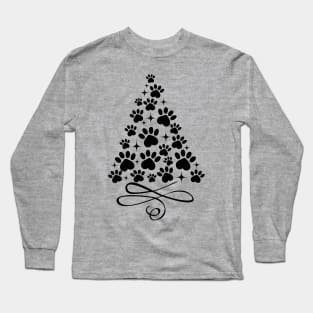 Dog Paw Christmas Tree - Black Long Sleeve T-Shirt